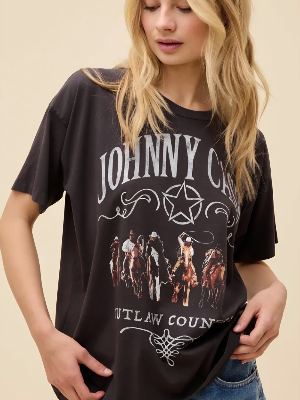 Daydreamer Charcoal Graphic Tee with Western Horse Print